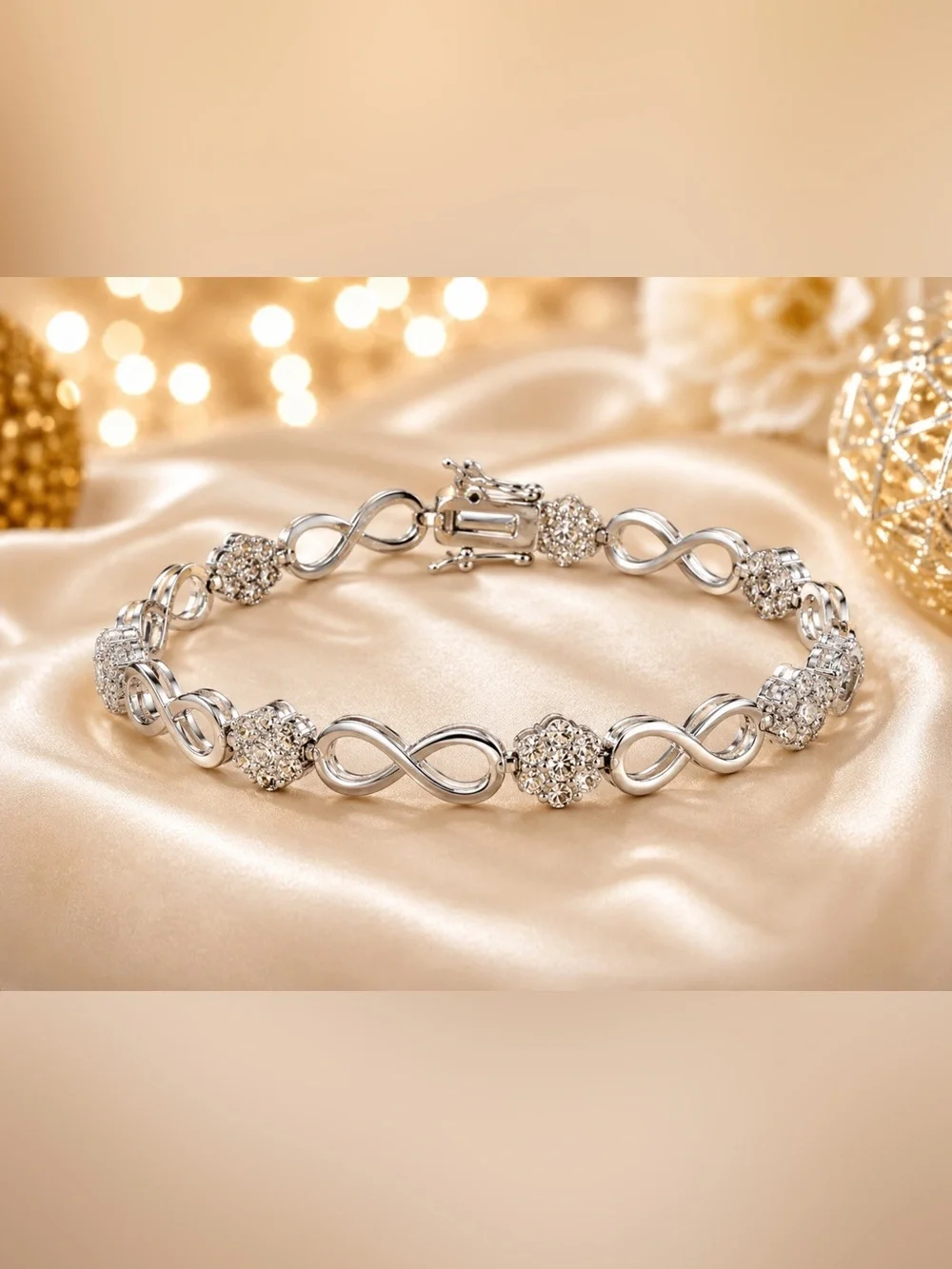 Diamond Accent Infinity Link Bracelet Silver Tone 7” Elegant Sparkle